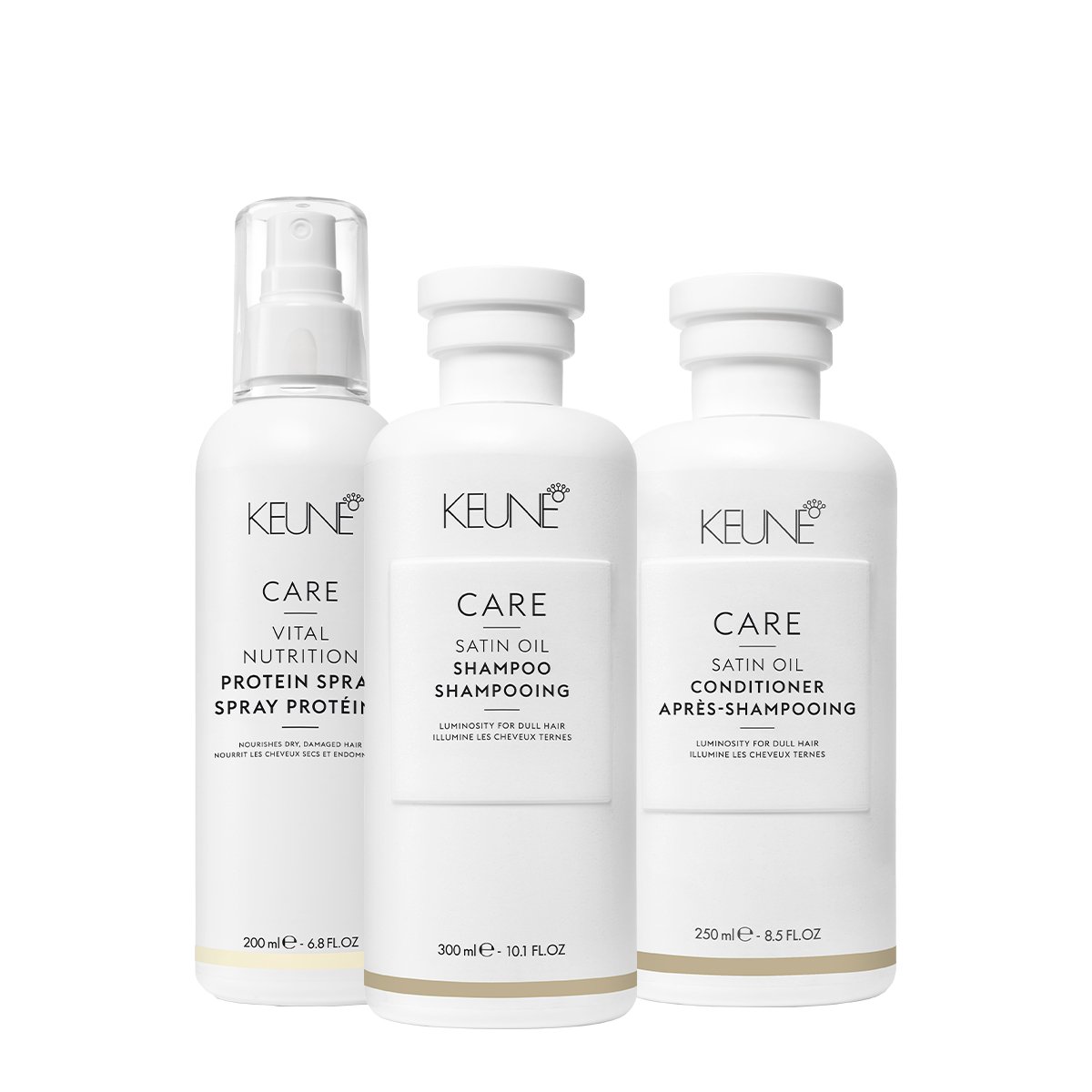 Kit Keune Care Satin Oil Shampoo Condicionador e Vital Nutrition Protein Spray Condicionante (3 produtos) ÚNICO 1