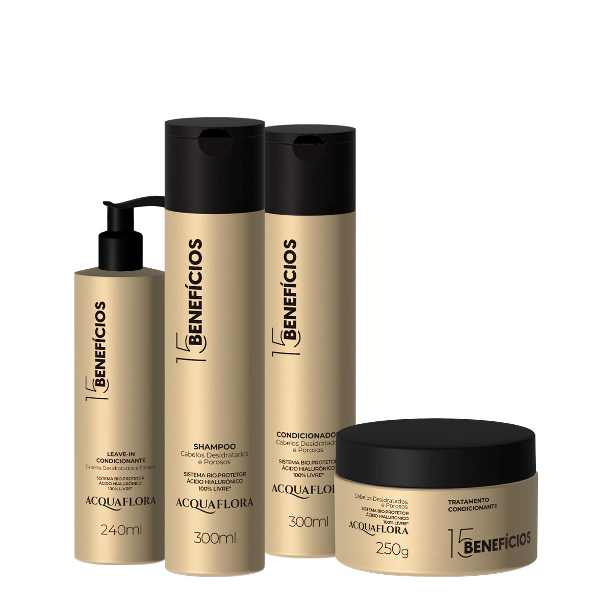 Kit Acquaflora 15 Beneficios Shampoo Condicionador Mascara  Leave-in e Oleo de Coco (5 produtos) ÚNICO 2