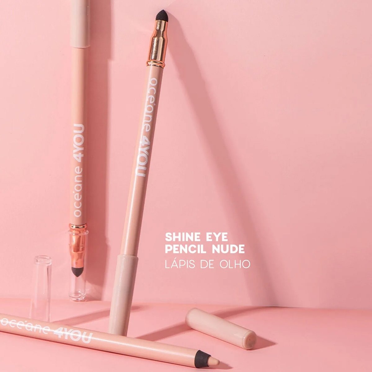 Kit Oceane 4you Lip Oil Coral Pink Blush Cremoso e Shine Nude Lapis para Olhos (3 produtos) ÚNICO 4