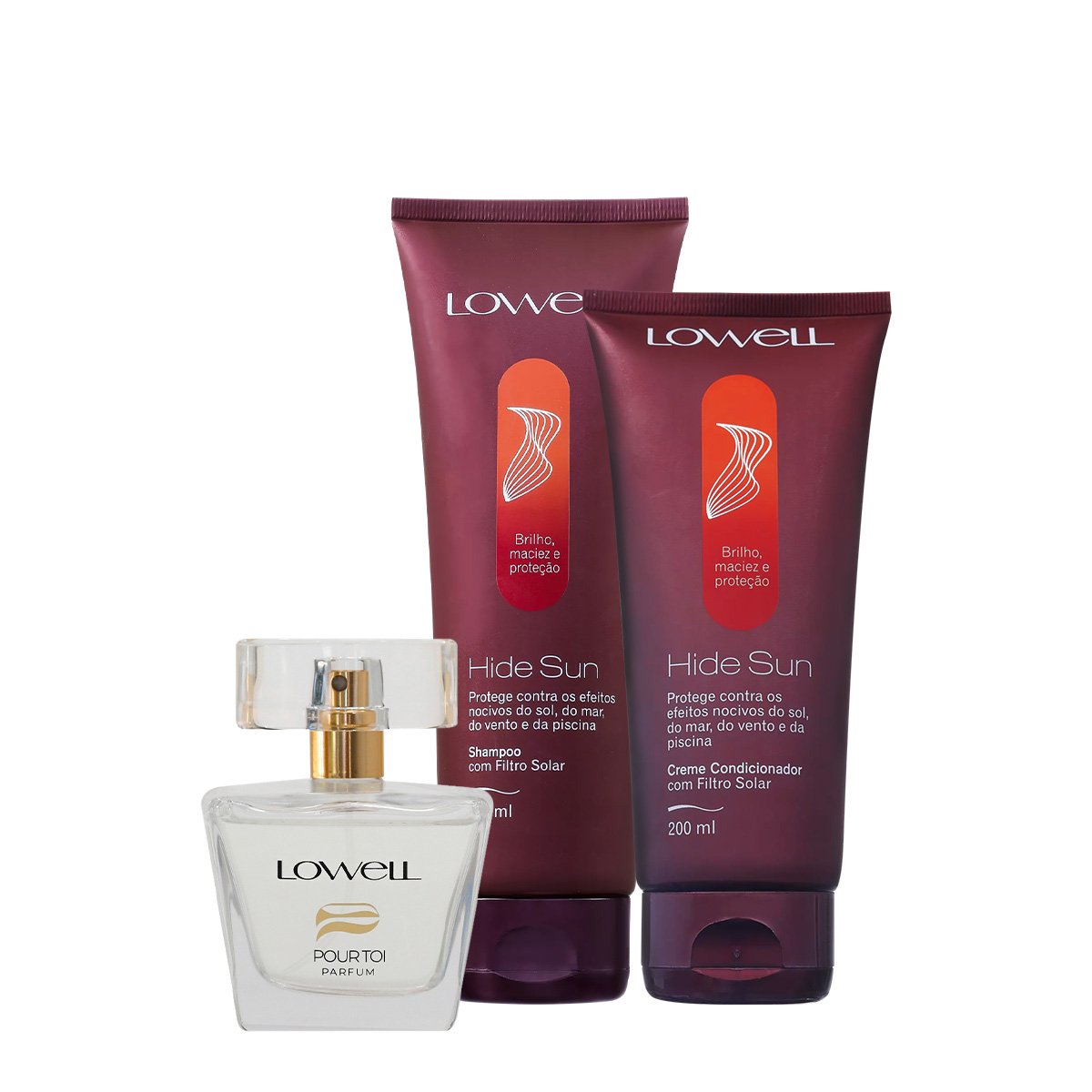 Kit Lowell Hide Sun Protecao Solar Shampoo Condicionador e Pour