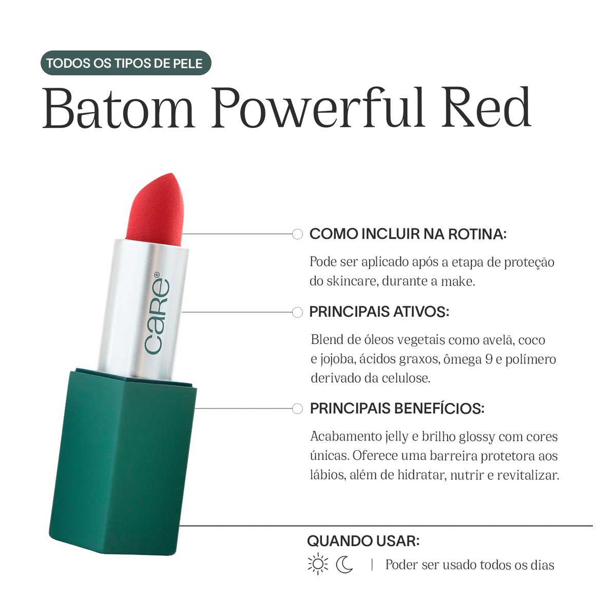 Care Natural Beauty Powerful Red - Batom 3,3g ÚNICO 5