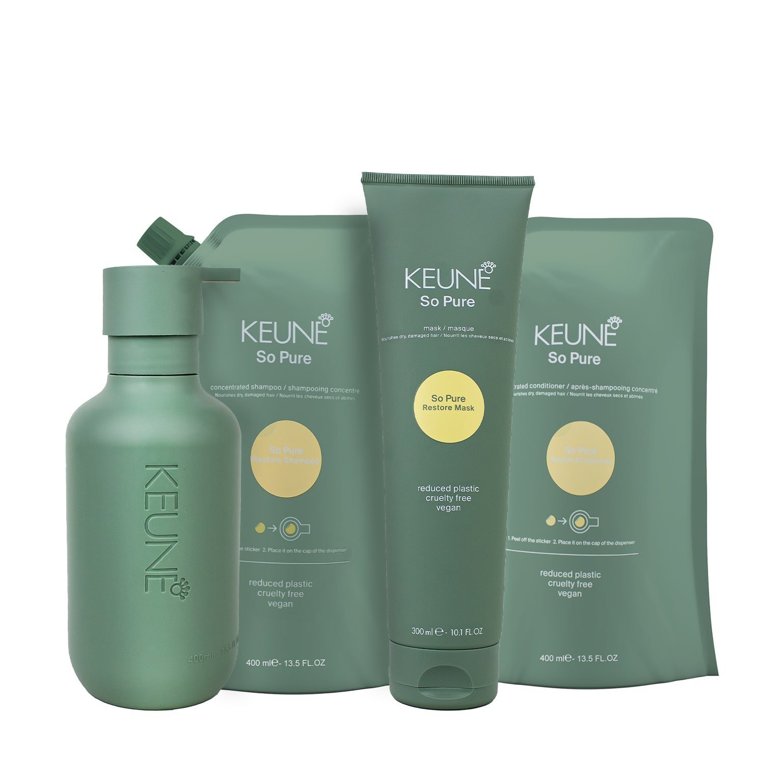 Kit Keune So Pure Restore Home Care Refil e Dispenser Frasco (4