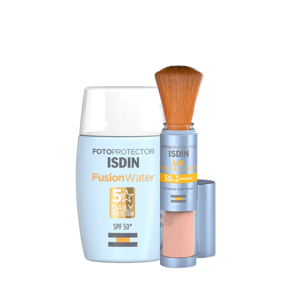 Kit ISDIN Brush Mineral Fotoprotector Fusion Water Protetor Solar (2 produtos) ÚNICO 1