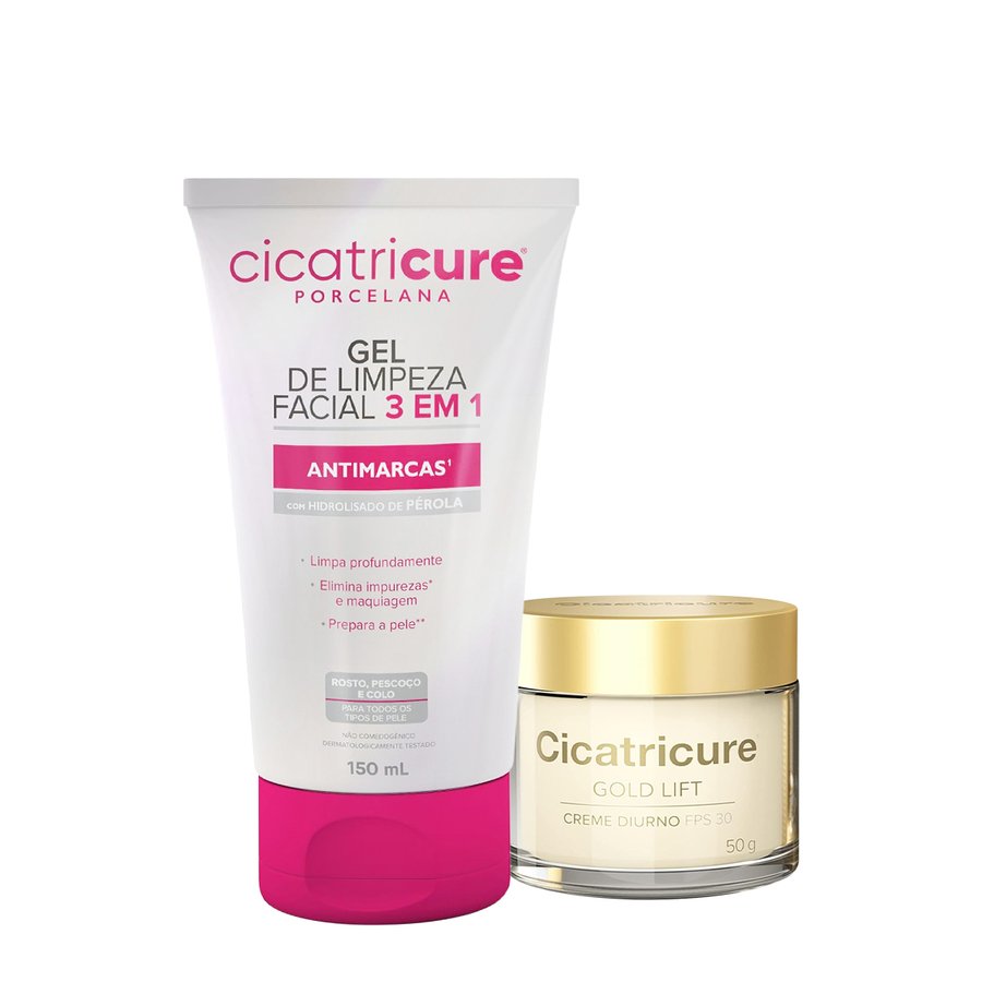 Kit Cicatricure Porcelana 3 em 1 Gold Lift Diurno Gel Creme (2 produtos) ÚNICO 1