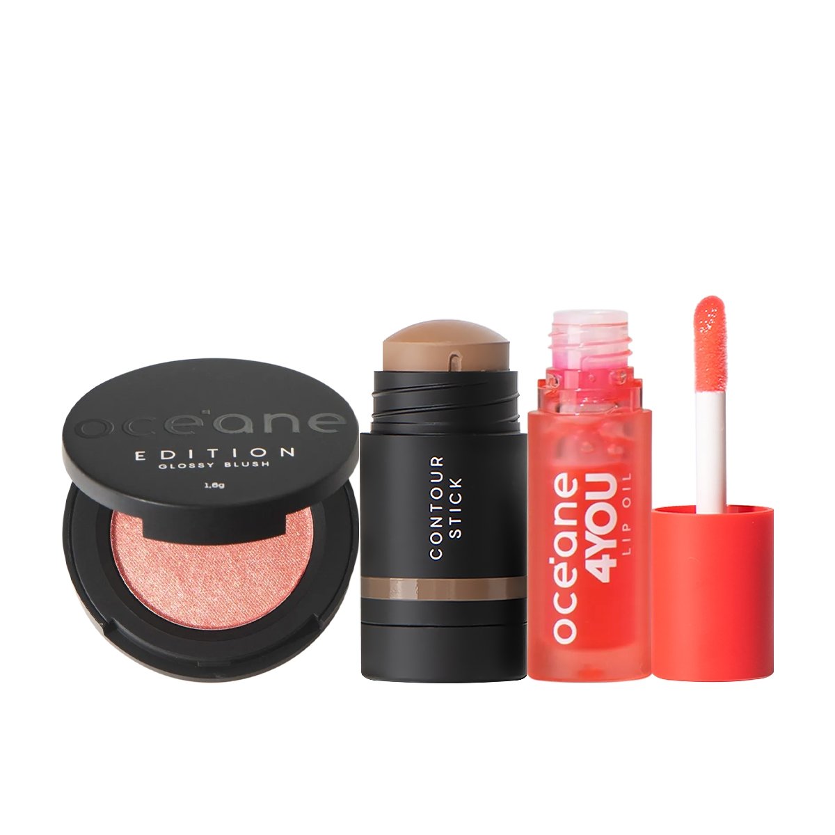 Kit Oceane Edition Mini Blush Glossy Rose Pink Contorno Marrom Medio e Lip Oil Punch (3 produtos) ÚNICO 1