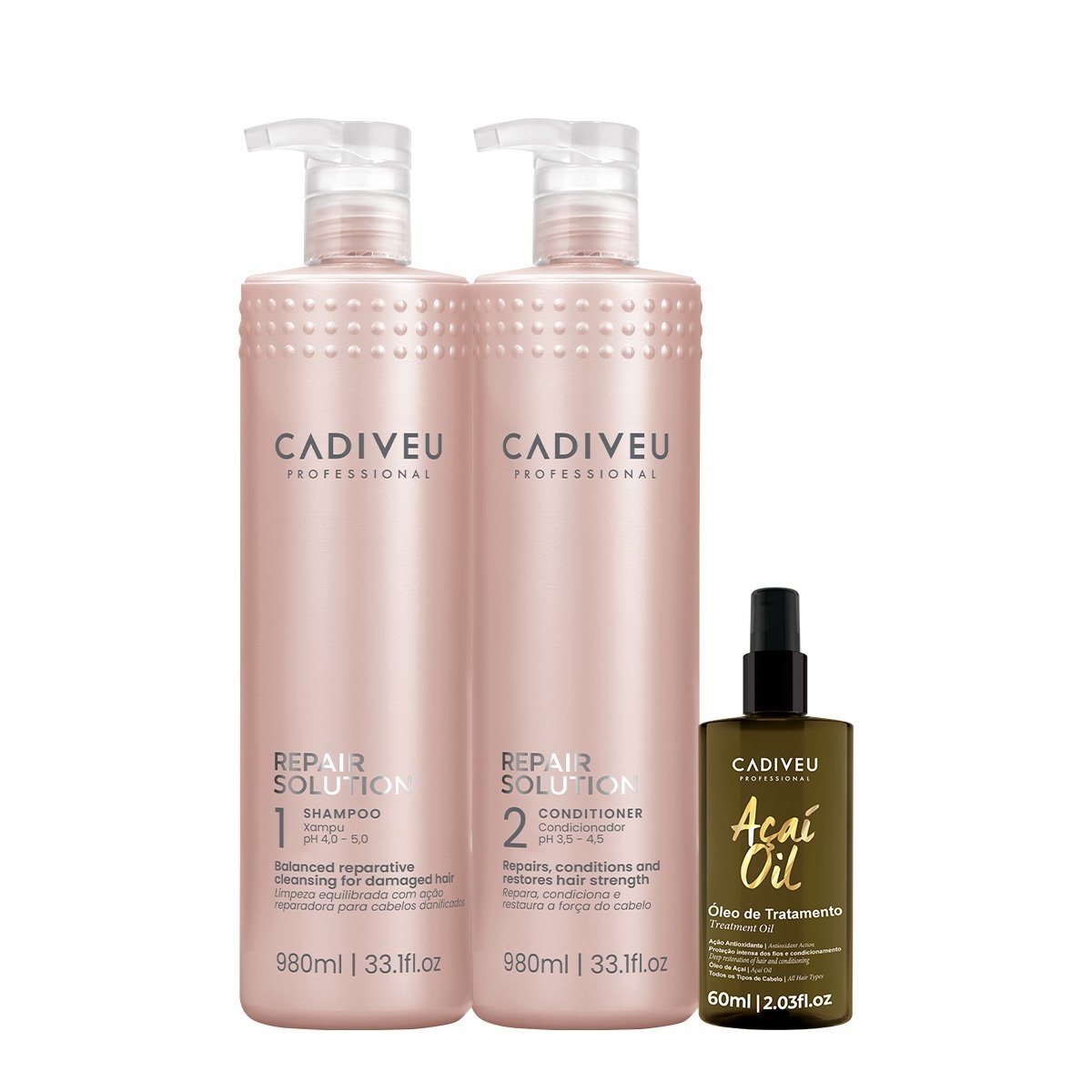 Kit Cadiveu Professional Repair Solution Acai Duo Salon Oil 60 (3 produtos) ÚNICO 1