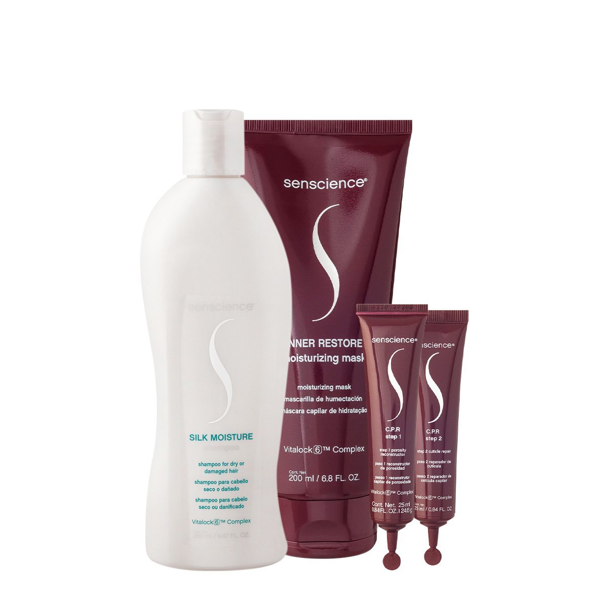 Kit Senscience Silk Moisture Inner CPR Shampoo Mascara Ampola (4 produtos)
