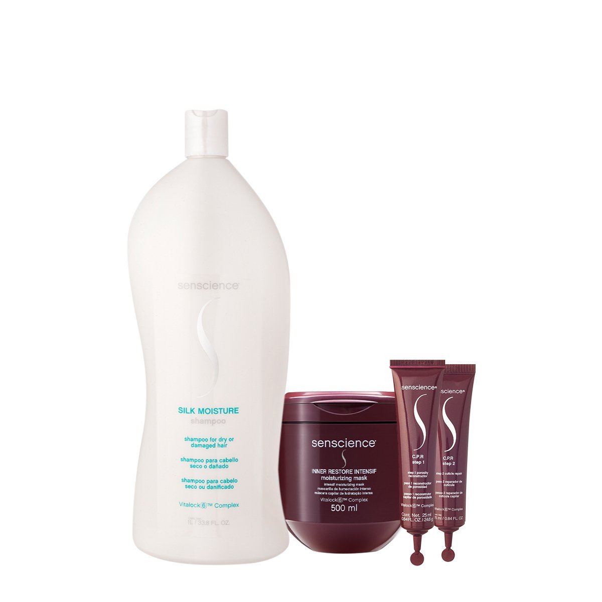 Kit Senscience Silk Moisture Intensif CPR Shampoo G Mascara Ampola (4 produtos)