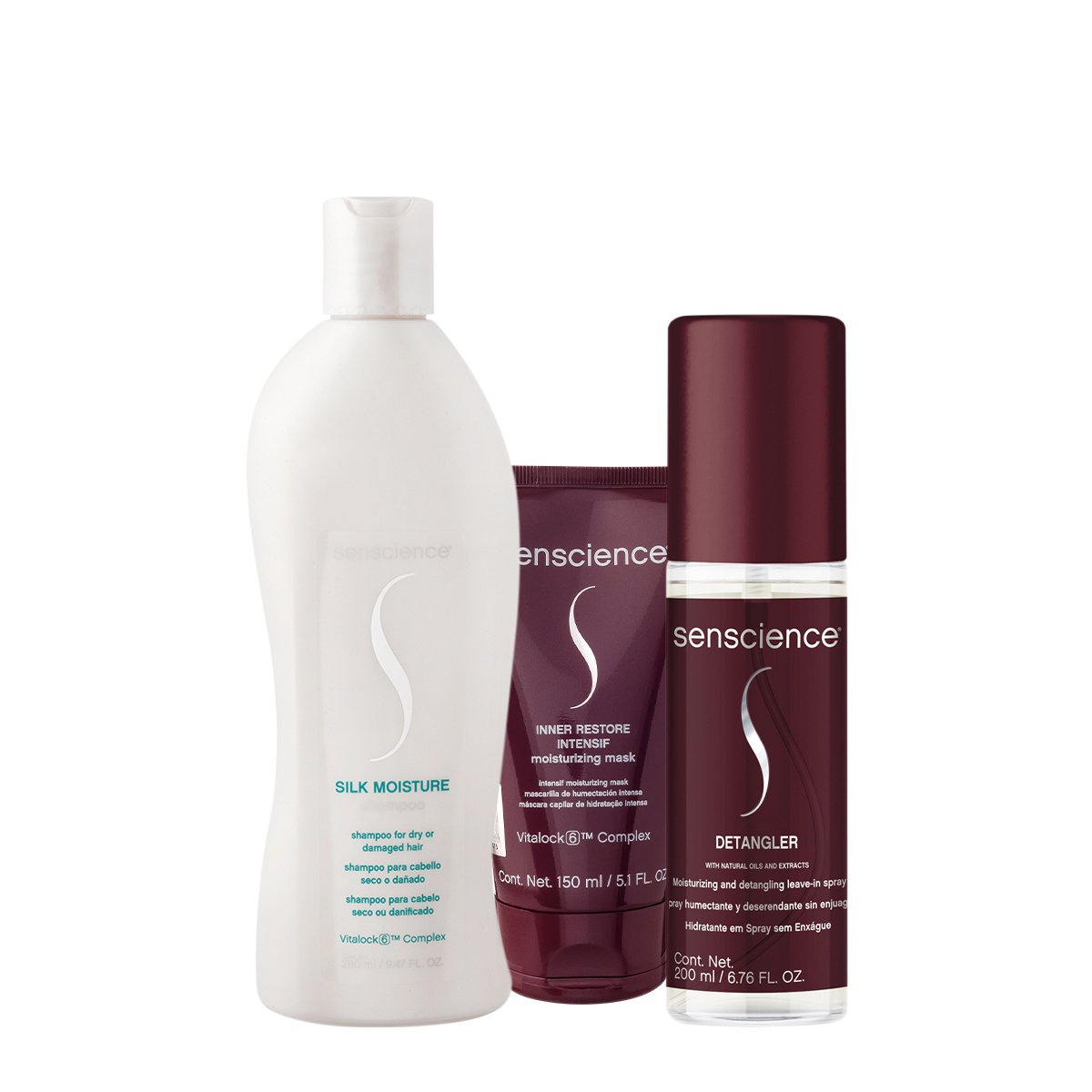 Kit Senscience Silk Moisture Intensif Detangler Shampoo Mascara Spray (3 produtos)