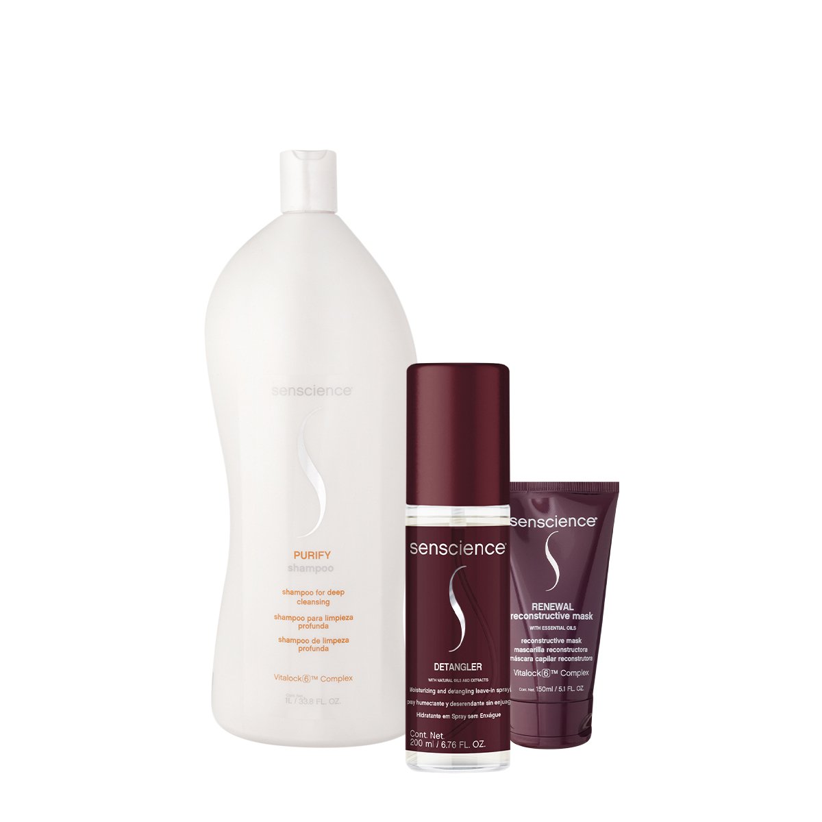 Kit Senscience Purify Shampoo Renewal Mascara Detangler Leave-in (3 produtos)