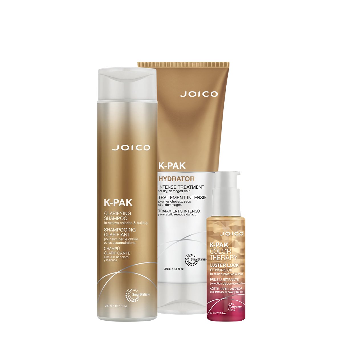 Kit Joico K-PAK Reconstrutor Hydrator Clarifying Lock Shampoo Mascara Oil (3 produtos) ÚNICO 1
