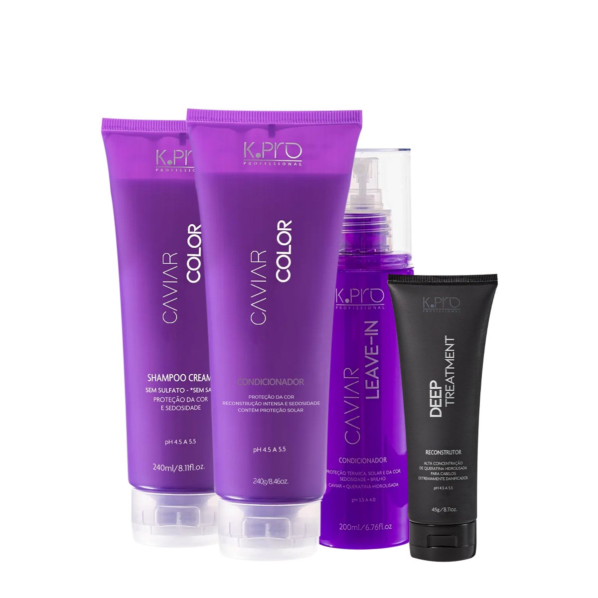 Kit K.Pro Professional Caviar Color Shampoo Condicionador Spray Leave-in e Tratamento Reconstrutor (4 produtos) ÚNICO 1