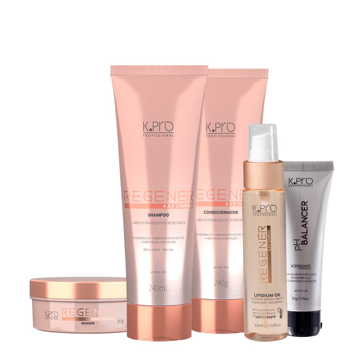Kit K.Pro Professional Regener Shampoo Condicionador Mascara Oleo Capilar e Acidificante (5 produtos) ÚNICO 1