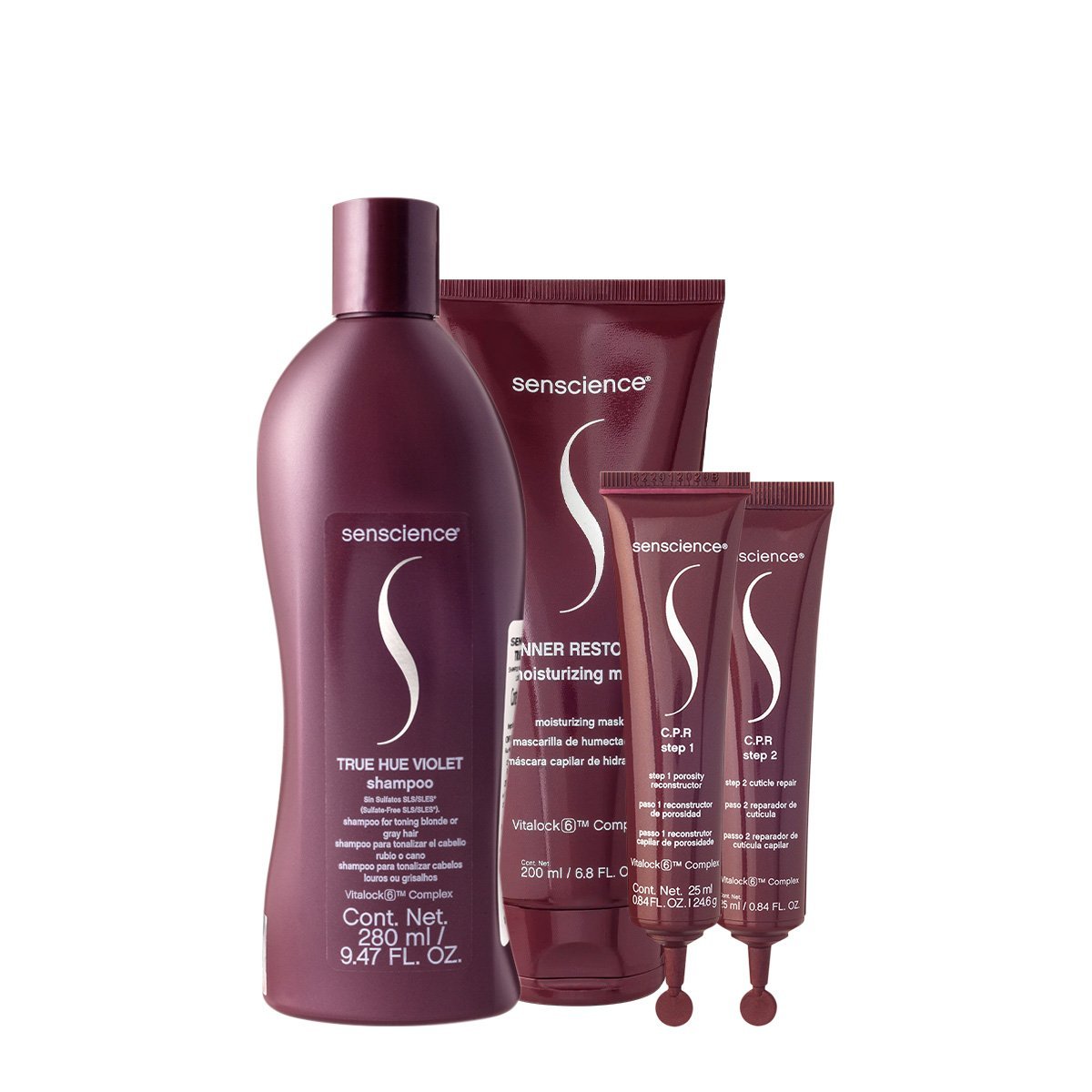 Senscience True Hue Violet Shampoo Mascara Moisturizing e C.P.R. (3 produtos)