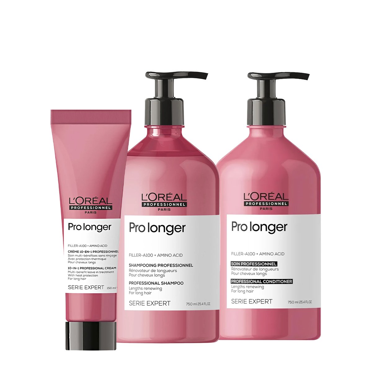Kit LOreal Professionnel Serie Expert Pro Longer Shampoo Condicionador M e Leave-in (3 produtos)