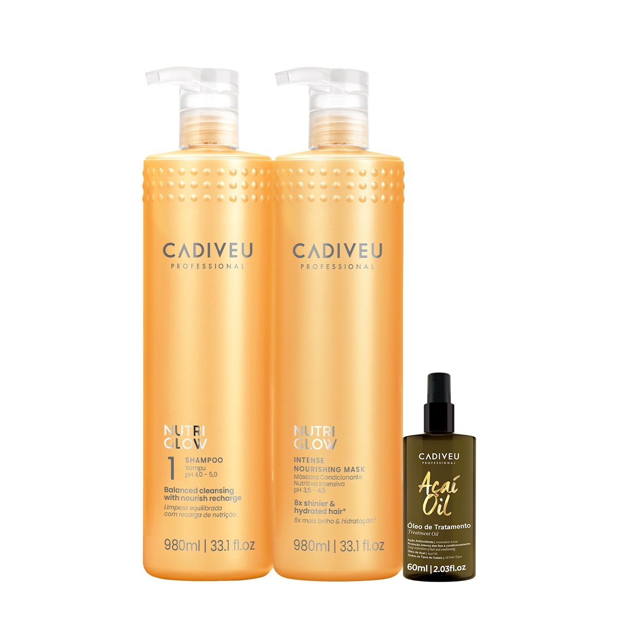 Kit Cadiveu Professional Nutri Glow Shampoo Mascara G e Acai Oil 60 (3 produtos)