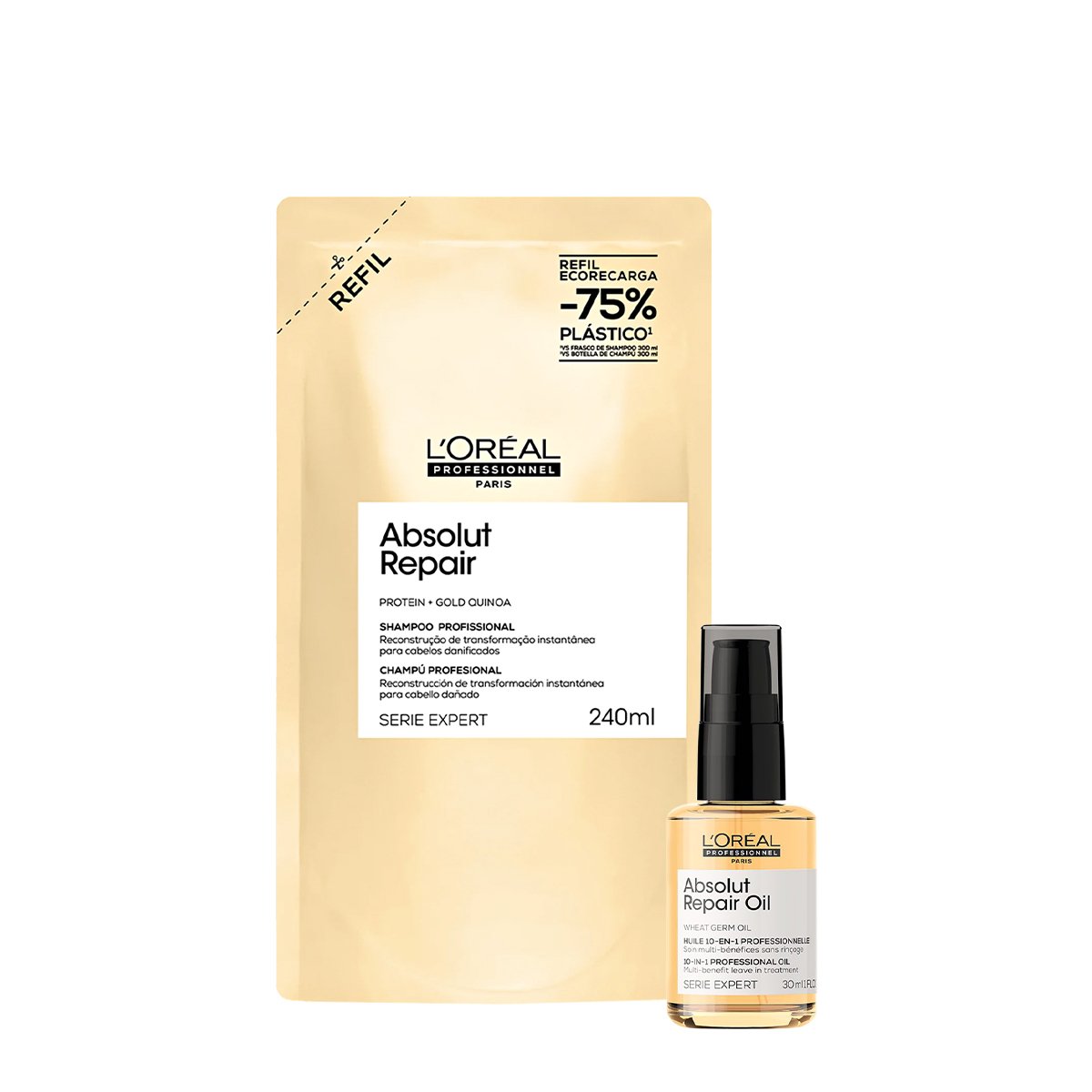 Kit LOreal Professionnel Absolut Repair Gold Shampoo Refil Oil 30 (2 produtos)