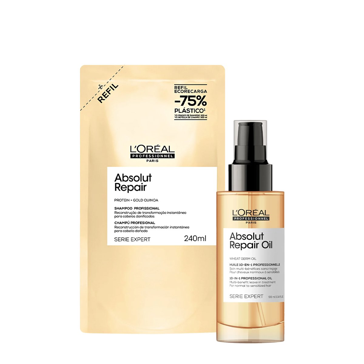 Kit LOreal Professionnel Absolut Repair Gold Shampoo Refil Oil (2 produtos)