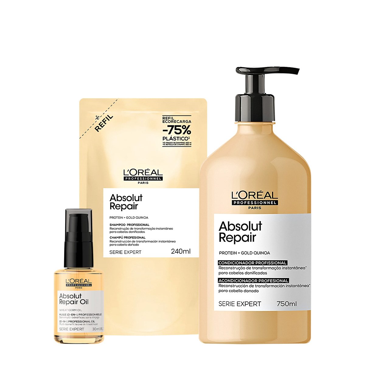 Kit LOreal Professionnel Absolut Repair Gold Duo Refil Oil 30 (3 produtos)