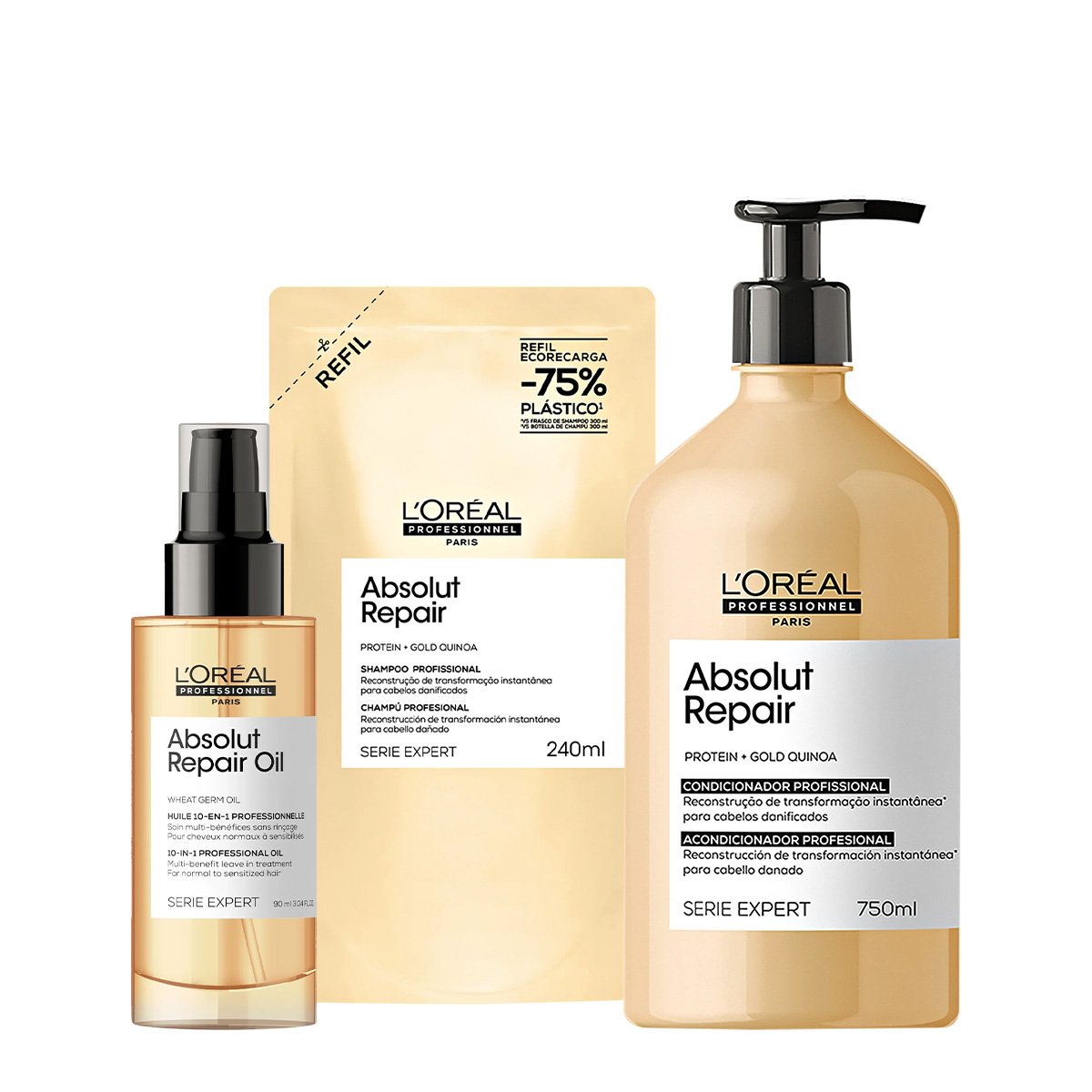 Kit LOreal Professionnel Absolut Repair Gold Duo Refil Oil (3 produtos)