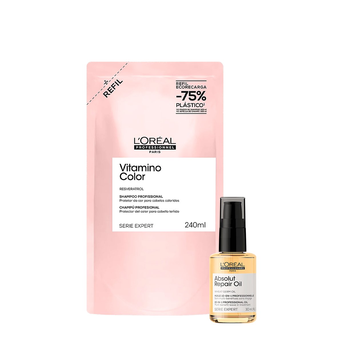 Kit LOreal Professionnel Vitamino Color Repair Shampoo Refil Oil 30 (2 produtos)