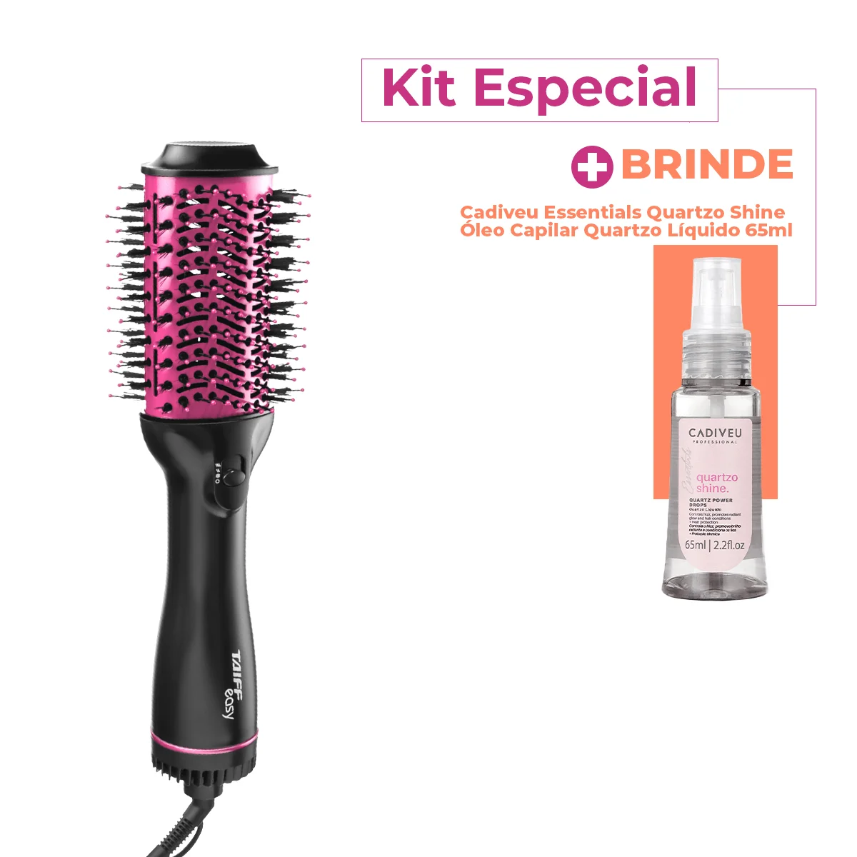 Kit Taiff Easy 1200W 127V Rosa Escova Secadora Cadiveu Essentials Quartzo Shine Serum (2 produtos)