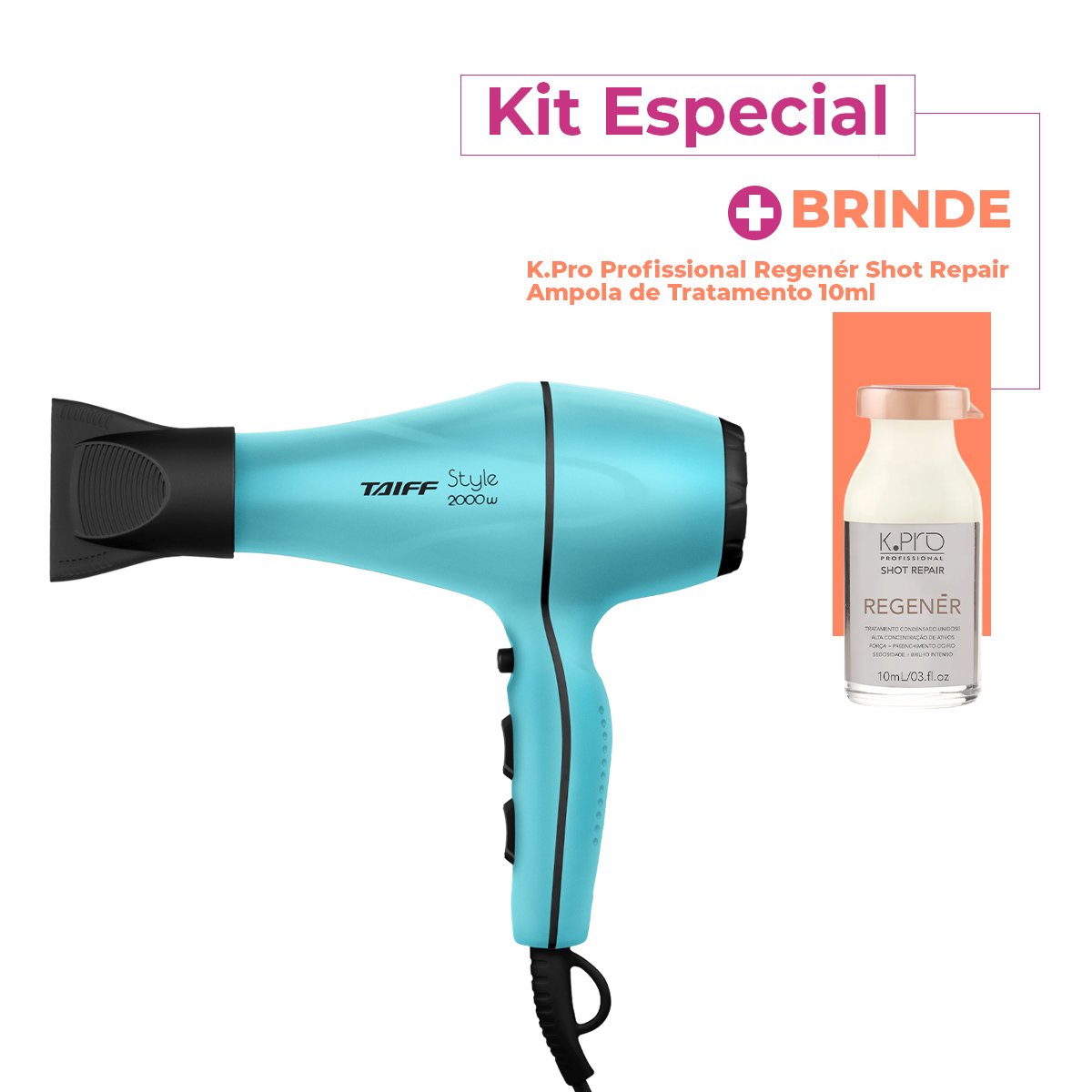 Kit Taiff Style 2000W 220V Azul Tiffany Secador K.Pro Regener Repair Ampola (2 produtos)