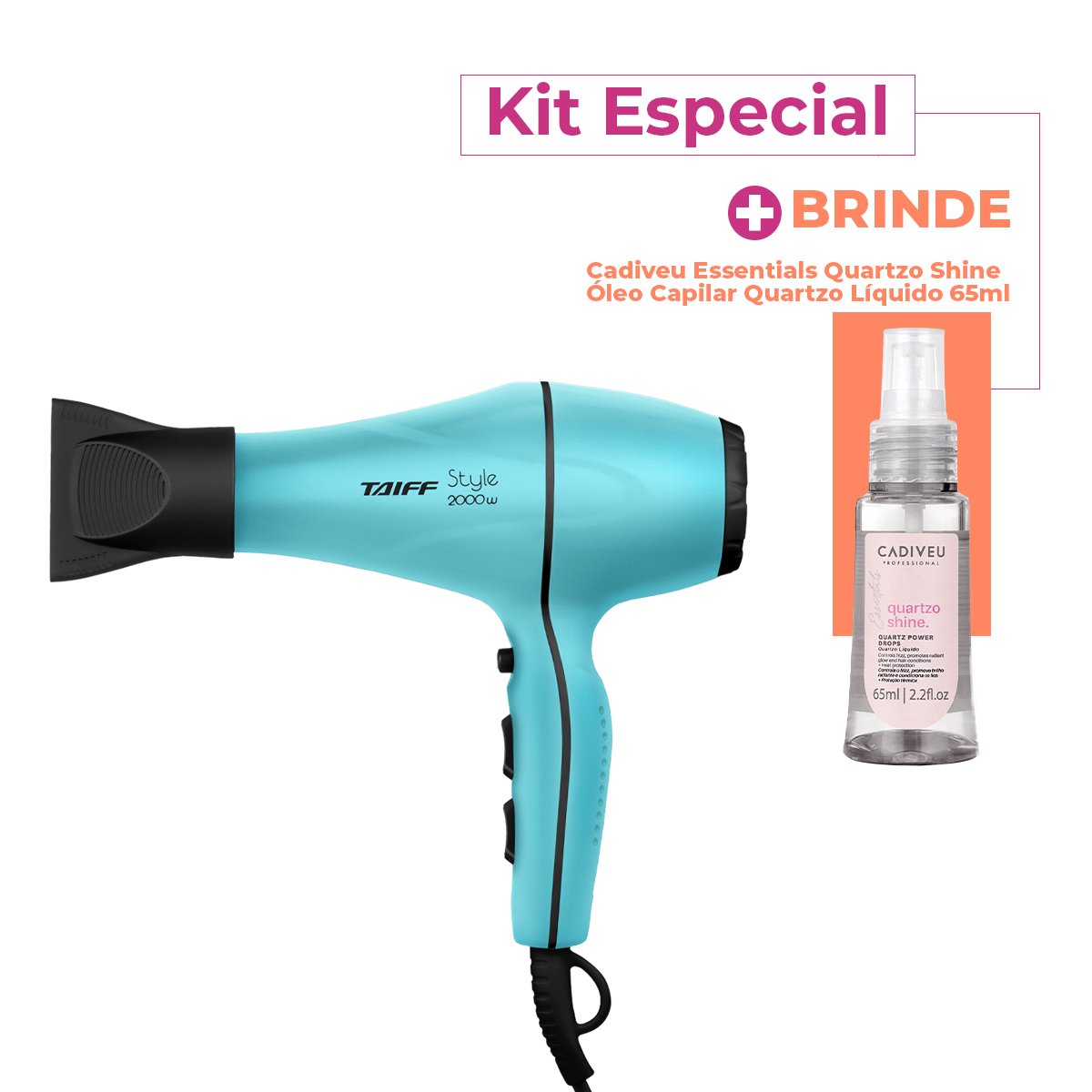 Kit Taiff Style 2000W 220V Azul Tiffany Secador Cadiveu Essentials Quartzo Shine Serum (2 produtos)