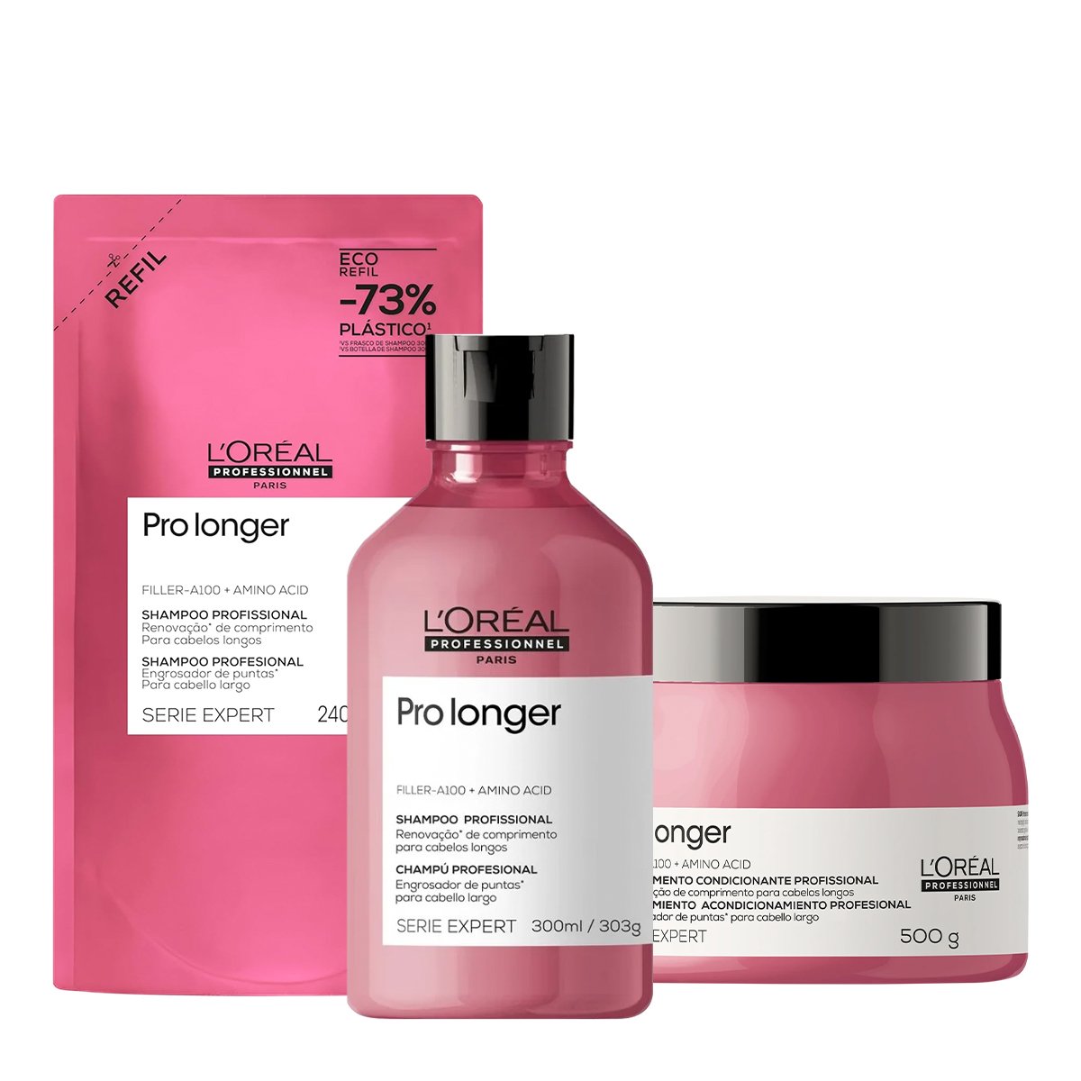 Kit LOreal Professionnel Pro Longer Shampoo Mascara Refil (3 produtos)
