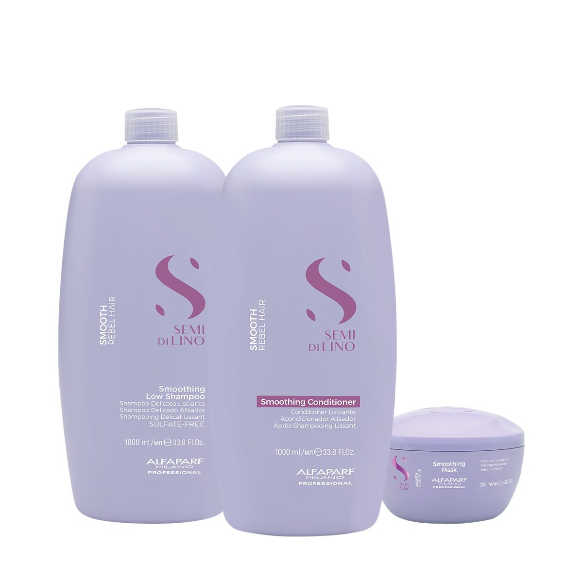 Kit Alfaparf Semi di Lino Smooth - Cuidado Profissional Anti-Frizz (3 produtos)