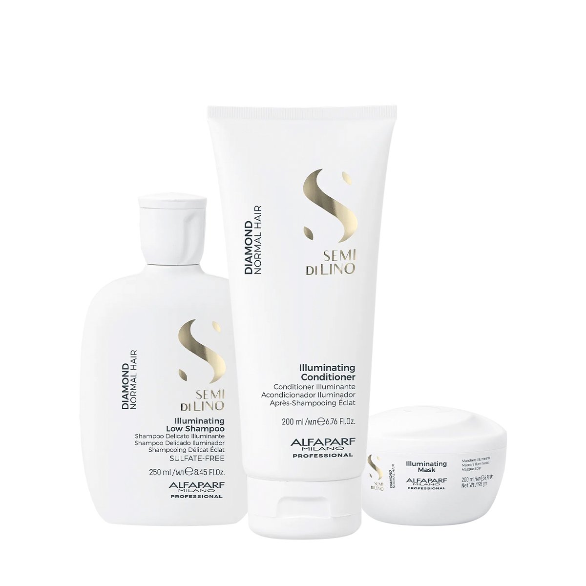 Kit Alfaparf Semi di Lino Diamond Illuminating - Brilho Radiante e Maciez (3 produtos)