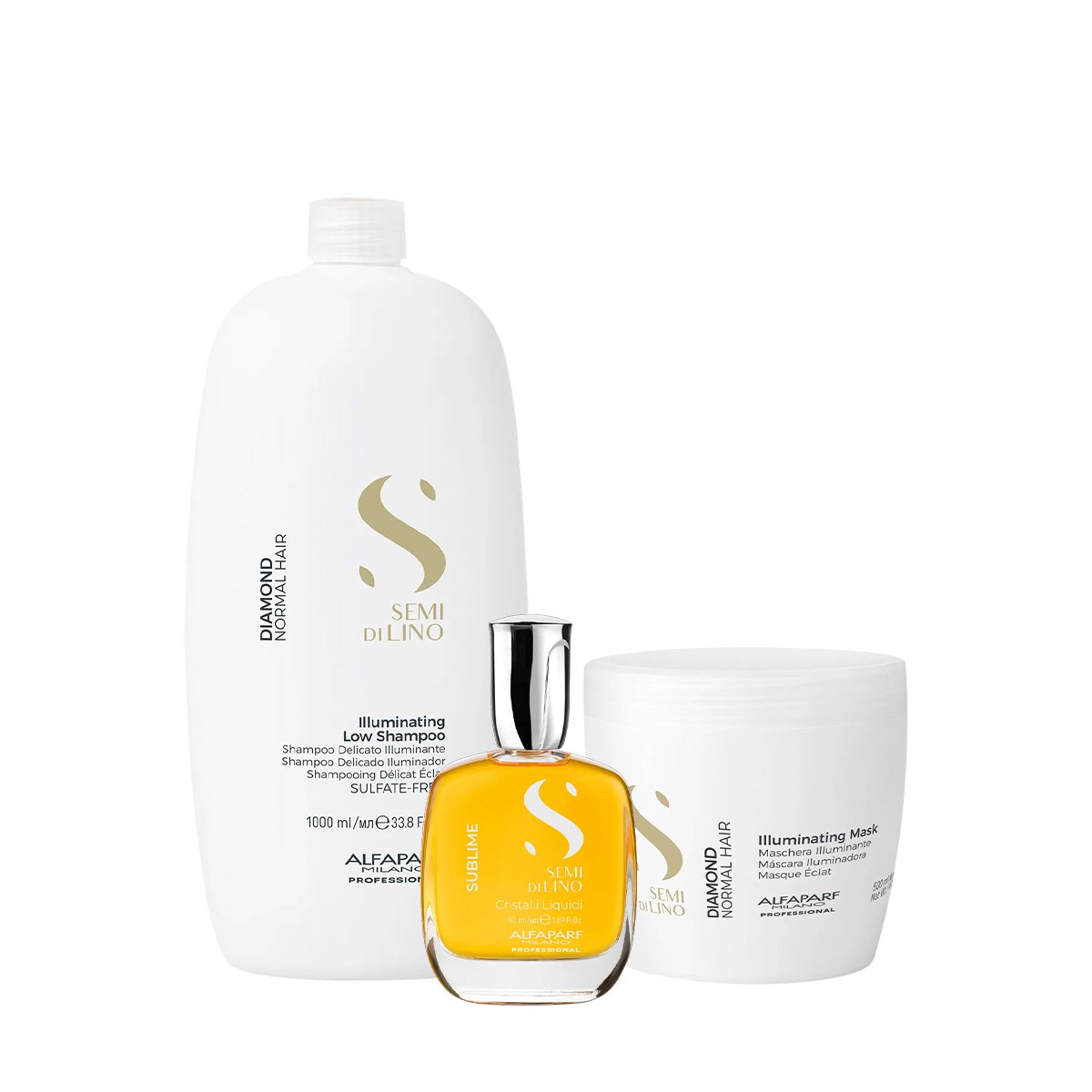 Kit Alfaparf Semi di Lino Diamond e Sublime - Cuidado Profissional para Fios Radiantes (3 Produtos)