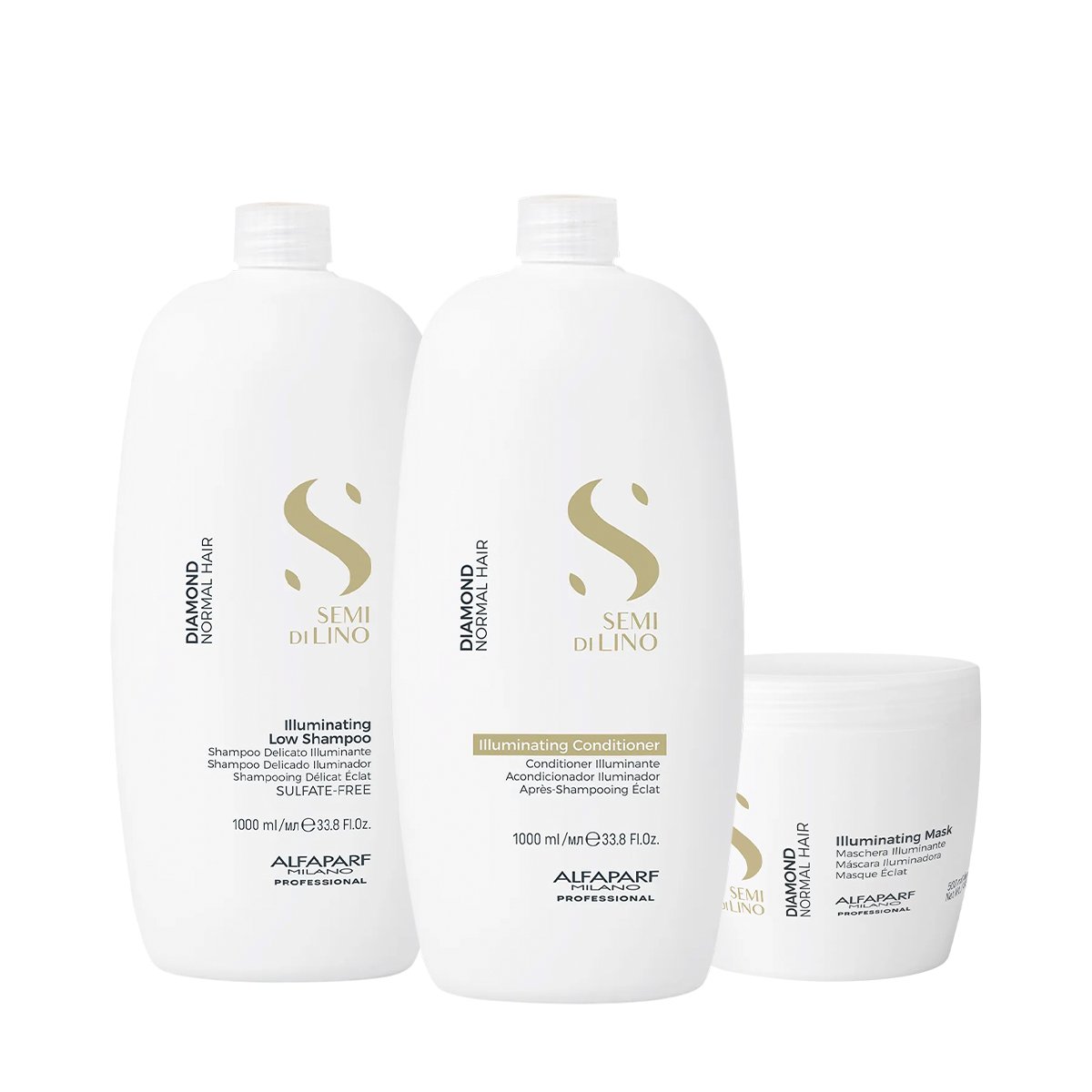 Kit Alfaparf Semi di Lino Diamond Illuminating - Rotina Profissional Completa (3 produtos)