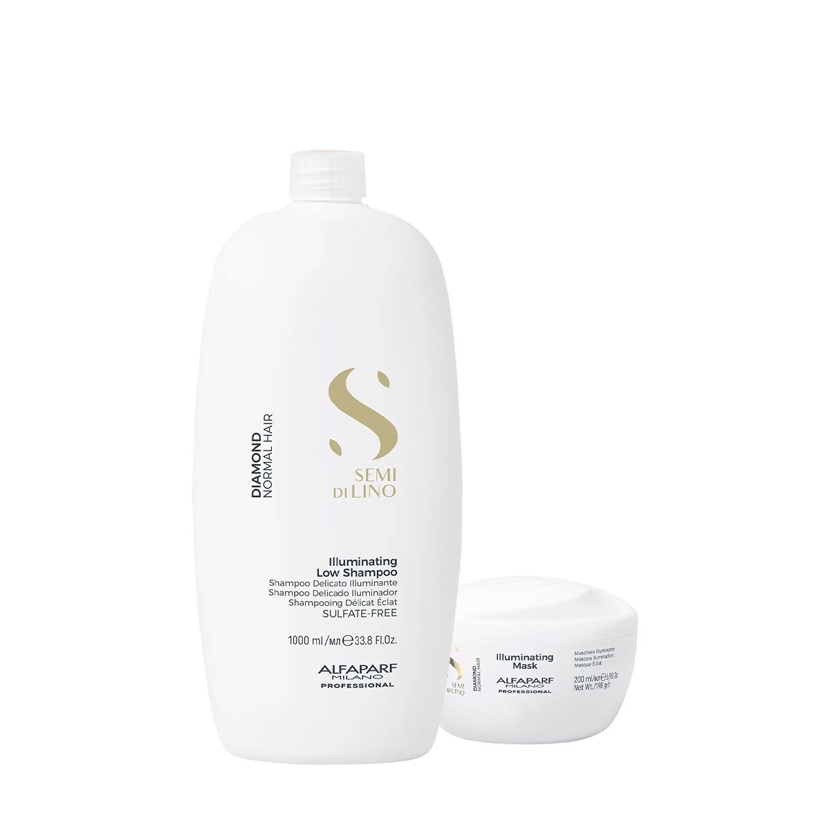 Kit Alfaparf Semi di Lino Diamond Illuminating - Limpeza Profissional e Tratamento Intensivo (2 produtos) ÚNICO 1