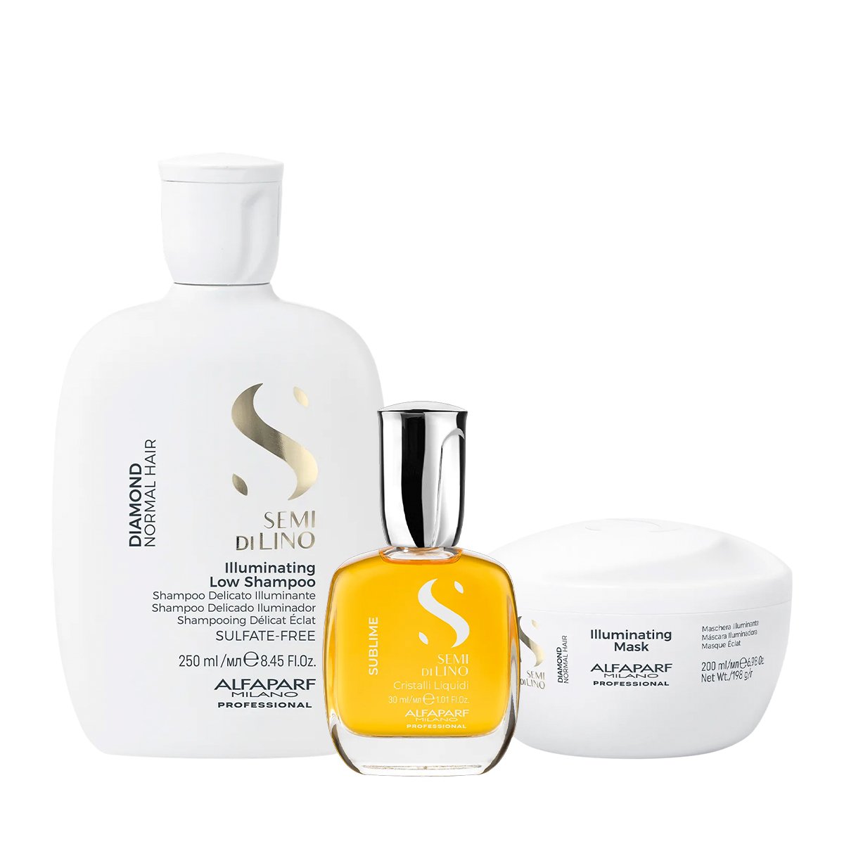 Kit Alfaparf Semi di Lino Diamond e Sublime - Tratamento Luminoso e Toque Sedoso (3 Produtos)
