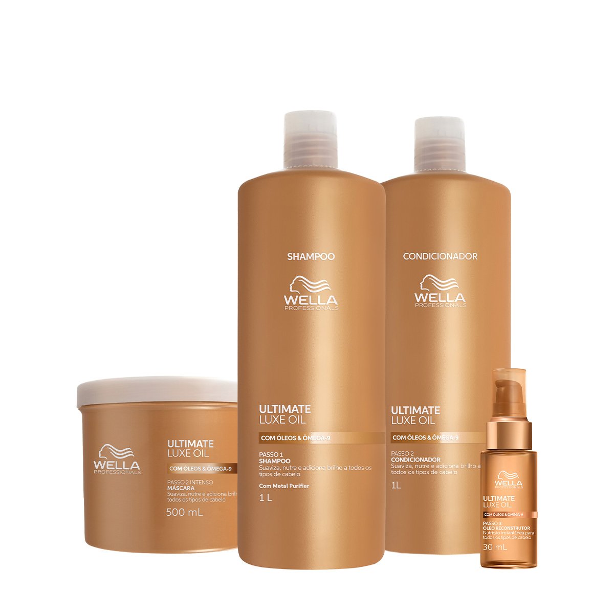Kit Wella Professionals Ultimate Luxe Oil - Shampoo Condicionador Litro Mask 500 e Oleo (4 produtos)