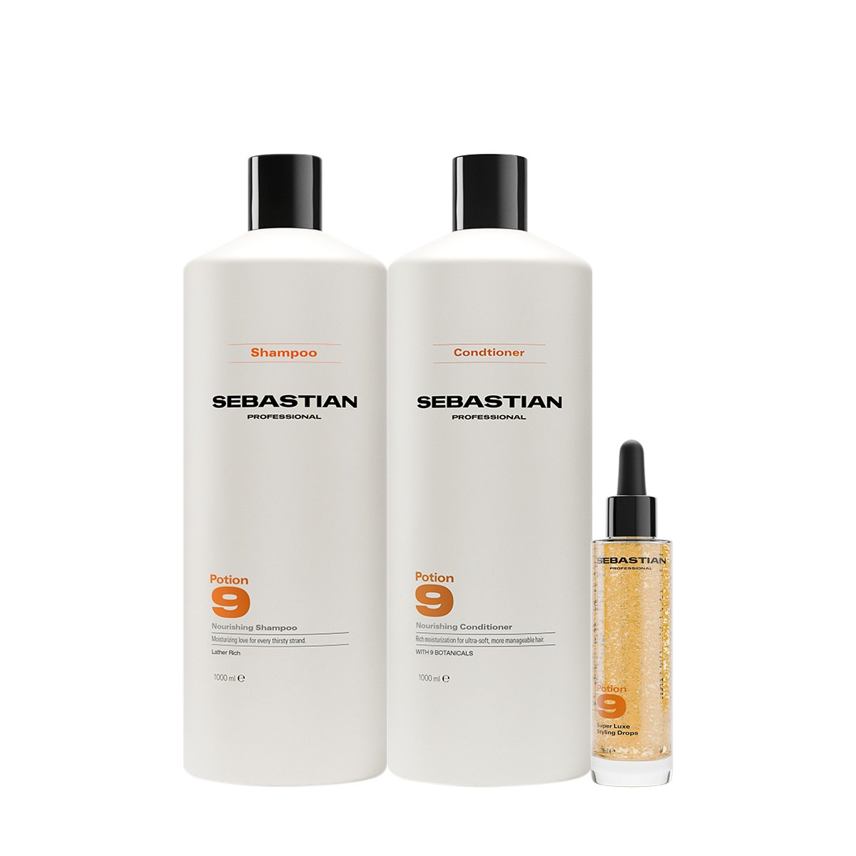 Kit Sebastian Professional Potion 9 - Shampoo Condicionador Litro e Drops (3 produtos)