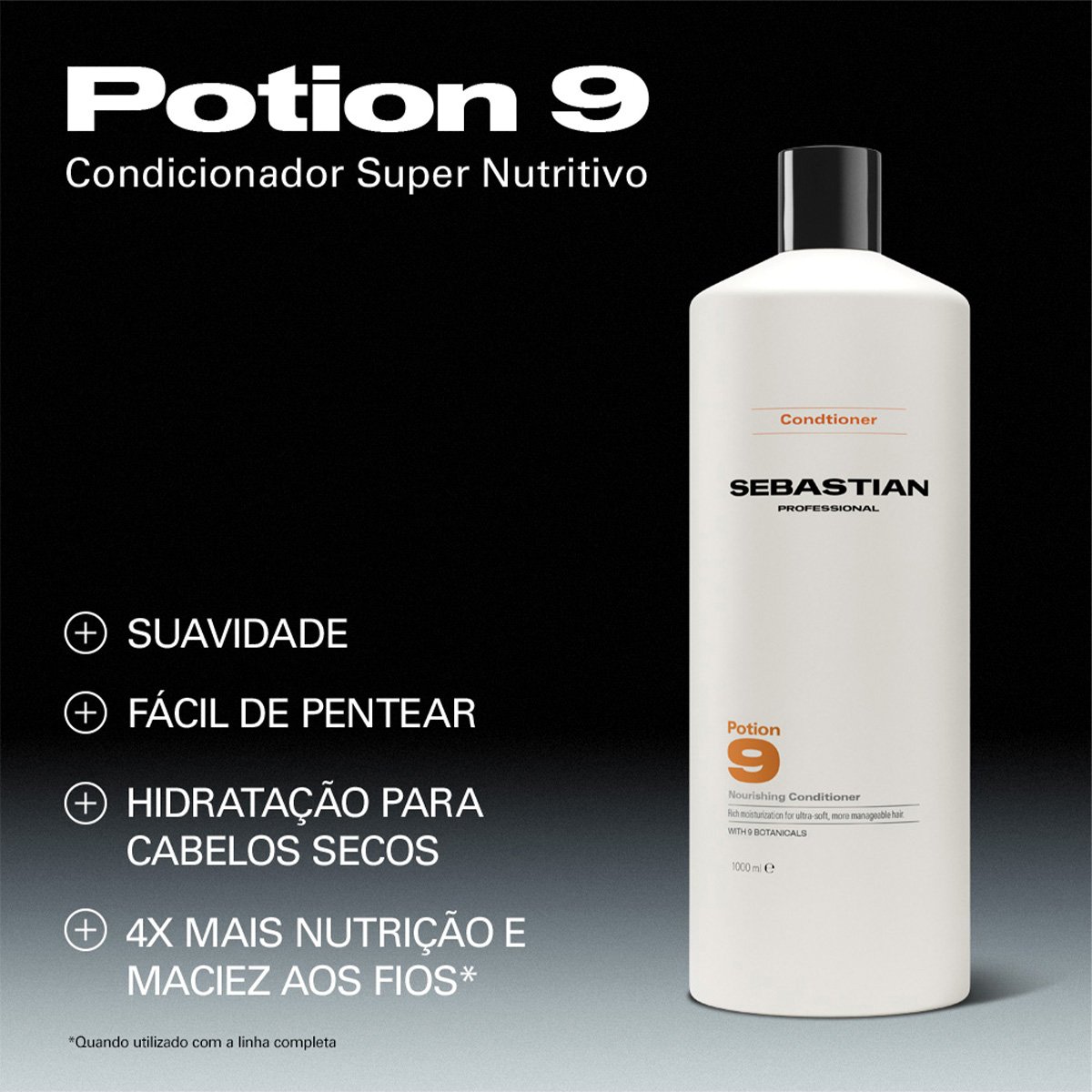 Kit Sebastian Professional Potion 9 - Shampoo Condicionador Litro e Drops (3 produtos) ÚNICO 3