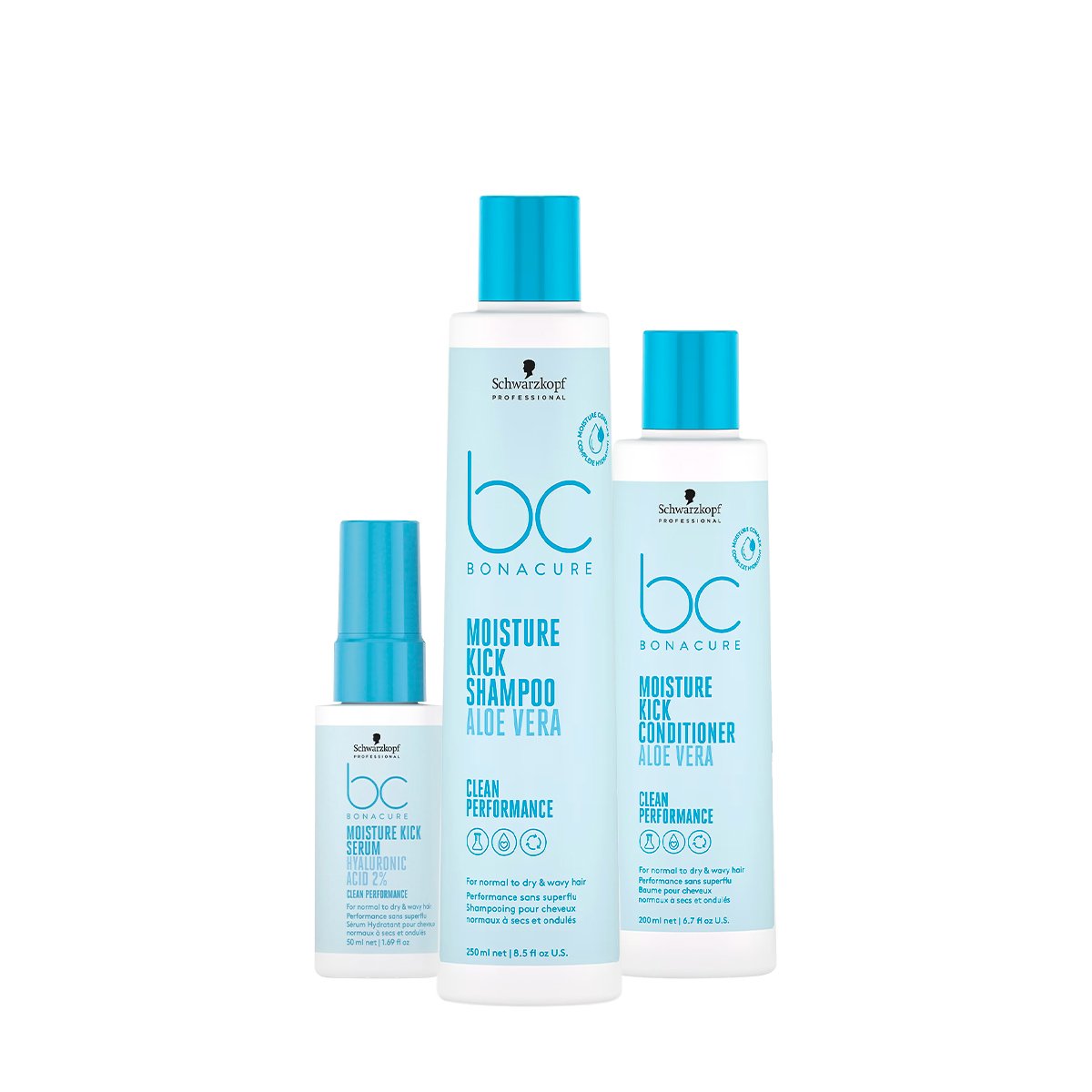 Kit Schwarzkopf Professional BC Bonacure Moisture Kick - Shampoo Condicionador e Serum (3 produtos) 