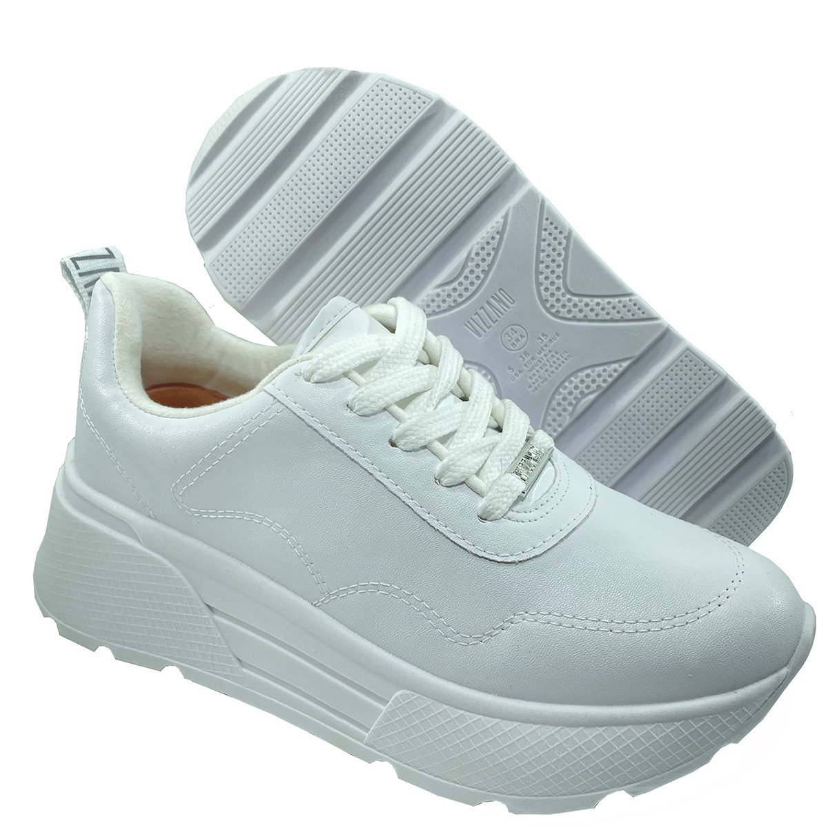 Tênis Vizzano Plataforma Pelica Casual Feminino - Branco Branco 1