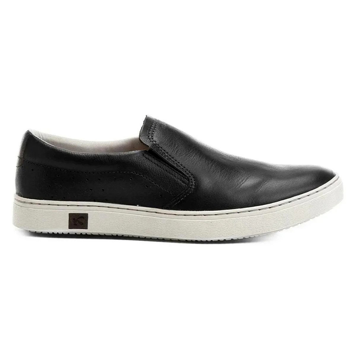 Tênis Slip On Couro Kildare Masculino - Preto e Branco Preto 2