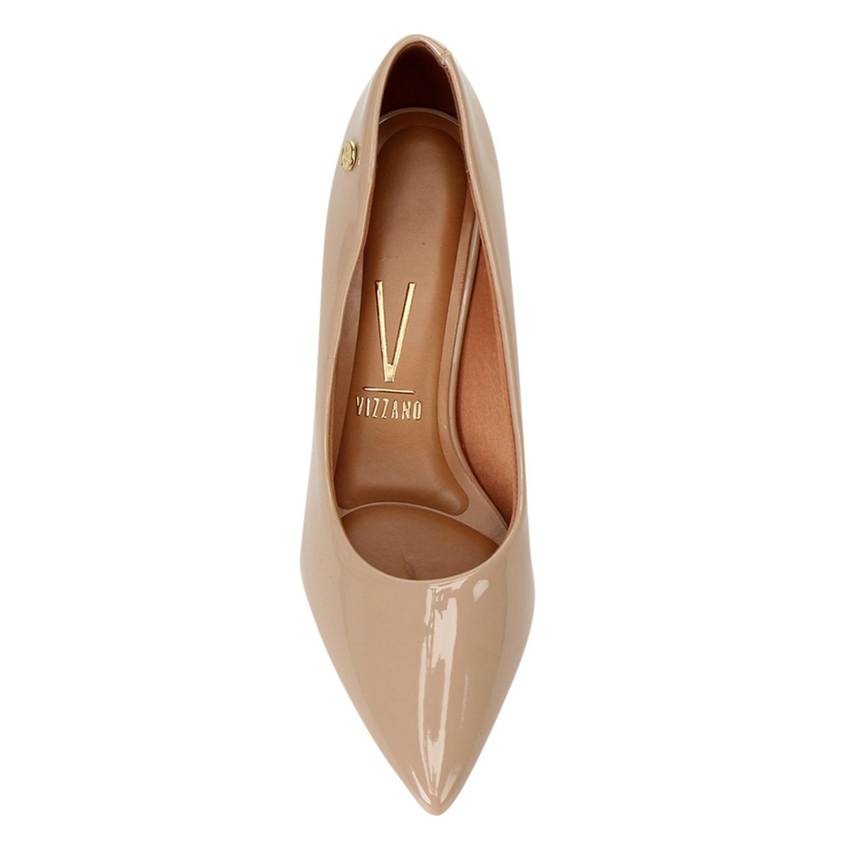 Scarpin Vizzano Verniz Salto Grosso Bico Fino - Bege Bege 2