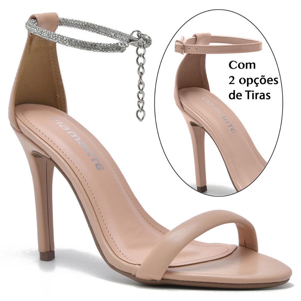 Sandália Via Marte Opção de Tira Strass Salto Alto Feminino Bege 1