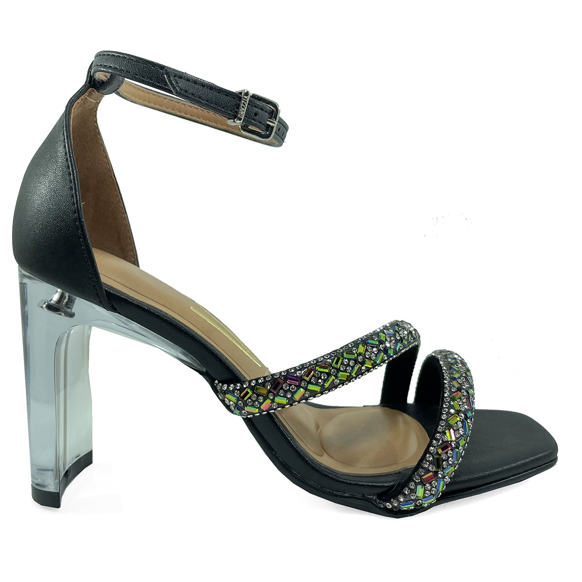 Sandália Vizzano Salto Acrílico Strass Pedras Feminina - Preto Preto 2