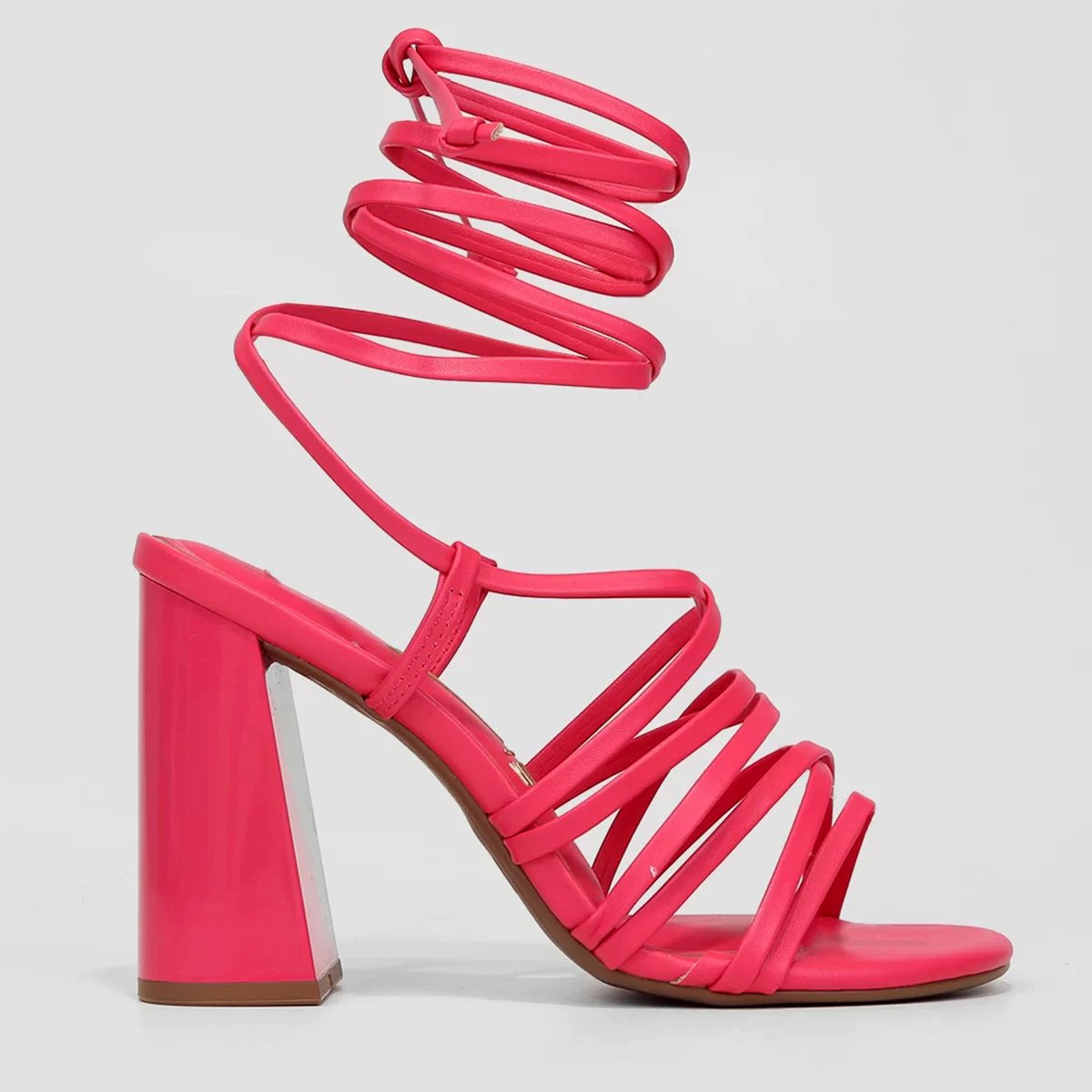 Sandália Vizzano Salto Bloco Alto Amarração Feminina - Rosa Rosa 1