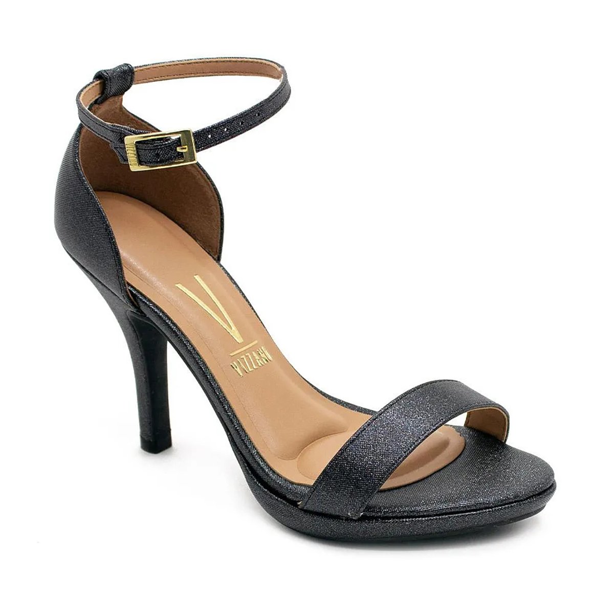 Sandália Vizzano Salto Fino Tira Brilho Feminina - Preto Preto 1