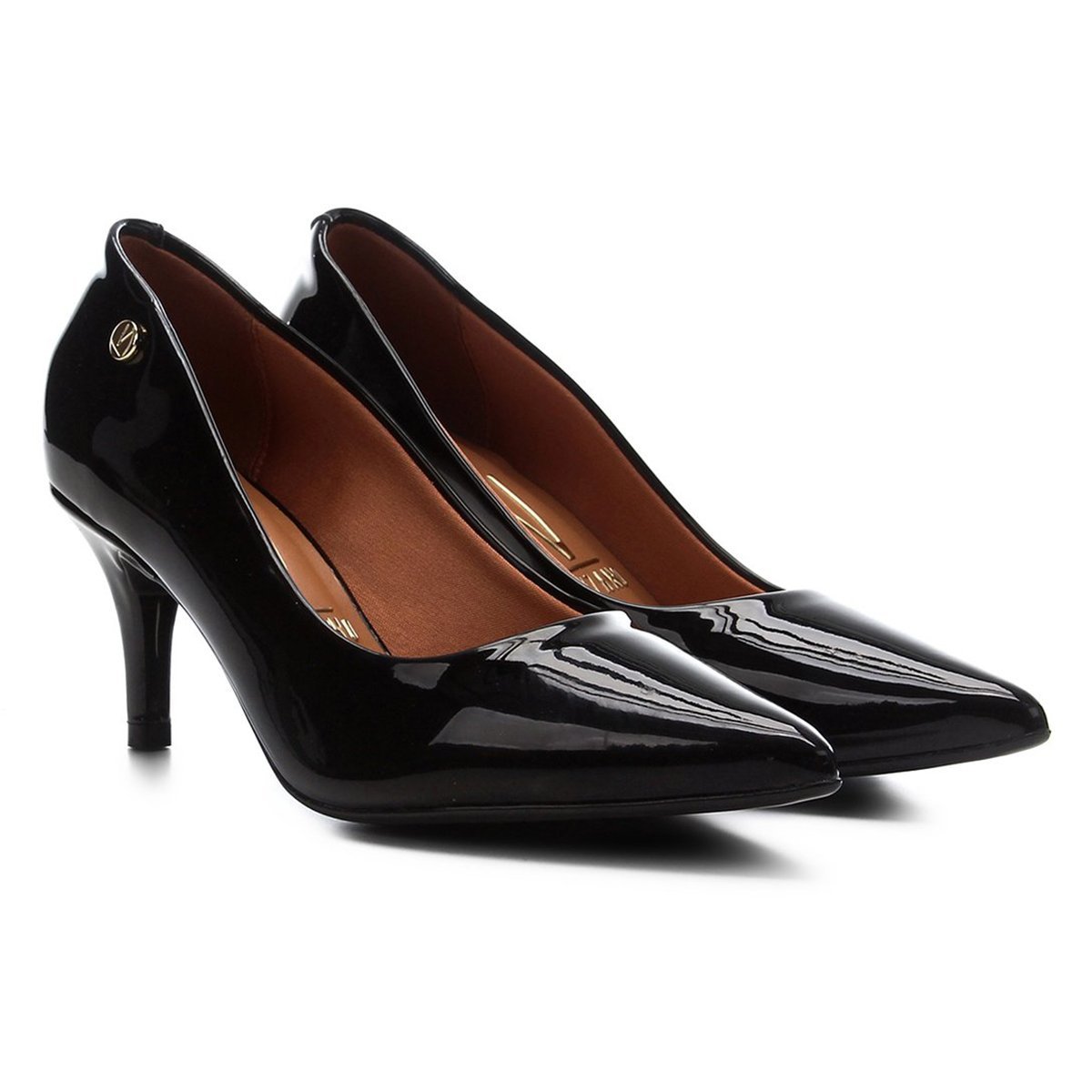 Scarpin Vizzano Bico Fino Salto Médio Verniz Feminino - Preto Preto 1