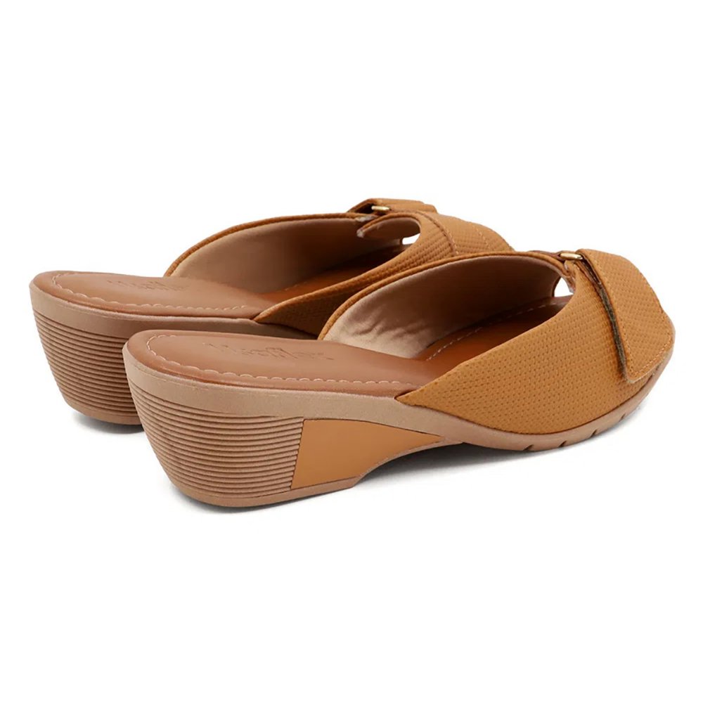 Tamanco Usaflex Anabela Couro Mini Tressê - Caramelo Bege 4