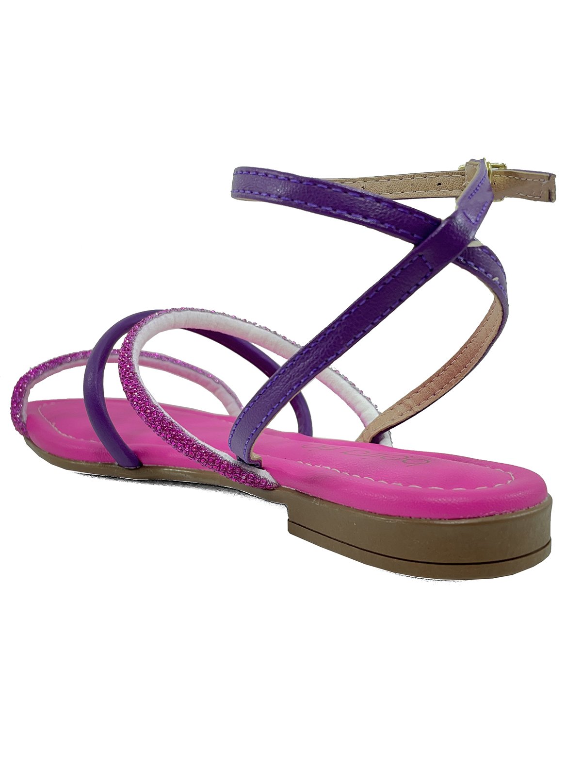 Rasteira Beira Rio Flat Tiras Strass Com Traseiro - Rosa e Violeta Rosa 4