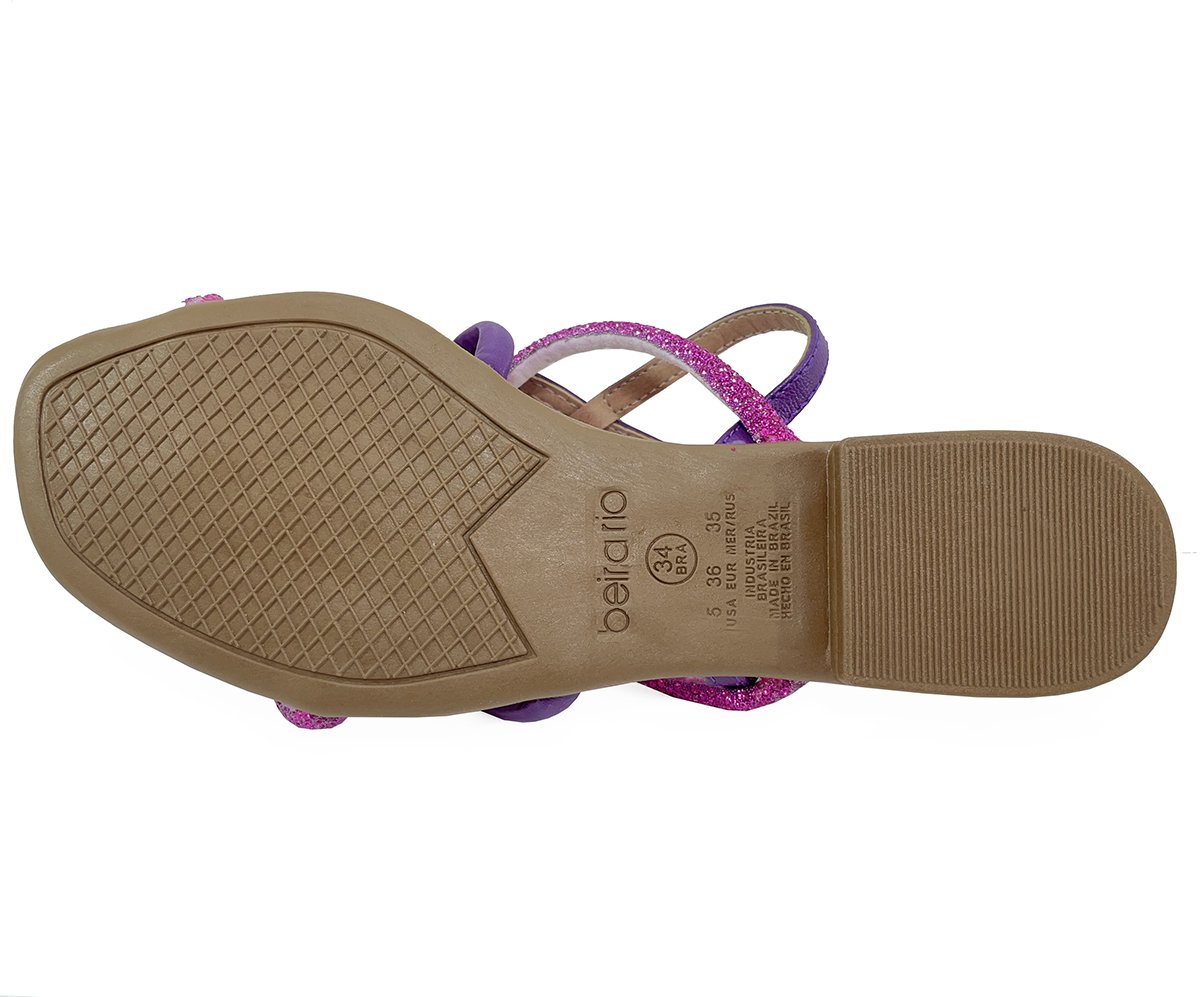 Rasteira Beira Rio Flat Tiras Strass Com Traseiro - Rosa e Violeta Rosa 5